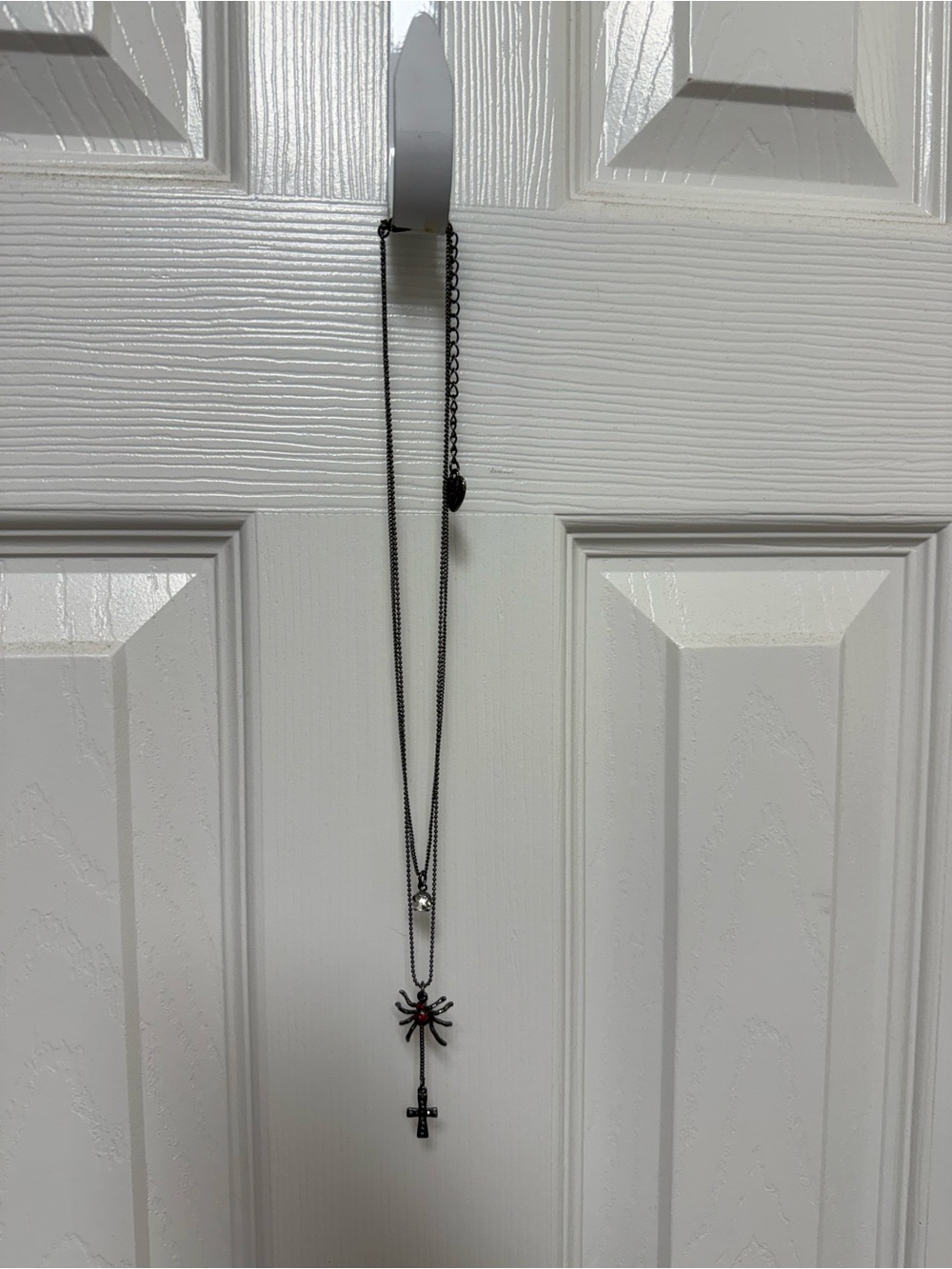 Betsy Johnson Spider & Cross Pendant Necklace with pink and black crystal accent - Picture 2 of 2